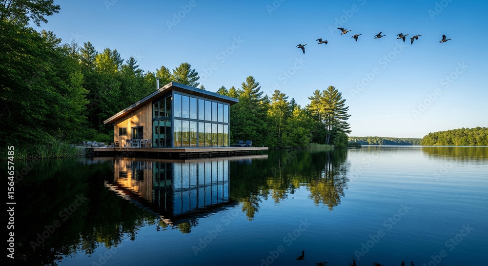 Obraz premium Eco-Houses & Outdoor Living. Eco-homes located in natural landscapes, designed with eco-friendly materials, renewable energy and harmony with the environment for a peaceful lifestyle.