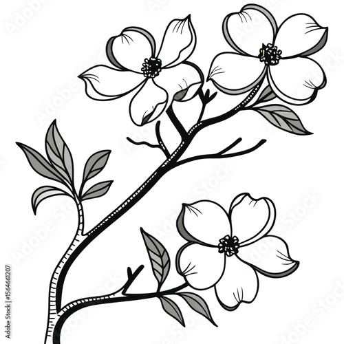Simple dogwood tree vector icon, elegant design with beautiful flowers, great for spring and garden themes