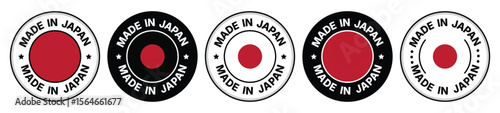 Set of Made in Japan Label Icons with Flag Colors, Round Badge Vector Design on White Background, EPS10 for Product Use.