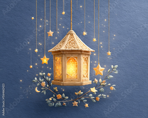 Children’s Lantern Parade on St. Martin’s Night Magical lantern with flowers and stars. Cozy Autumn Celebration of St. Martin’s Day Cultural Folklore Tradition in German Villages