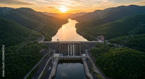 Wallpaper Mural "Waterfall from a hydro dam generating power, with early morning light and forest backdrop." Torontodigital.ca