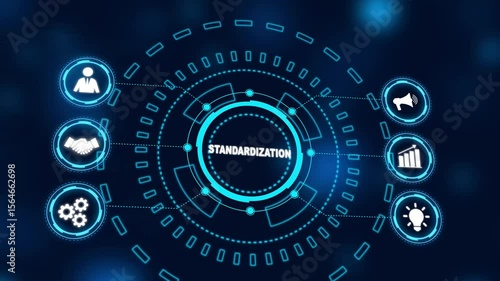 ISO Standard certification standardization quality control concept on screen. new business concept. connections in different places on the map.