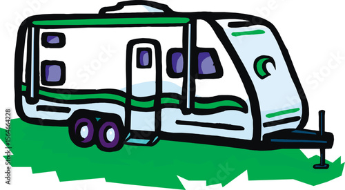 RV, travel trailer, camper, motor home, line art, black and white, illustration, recreational vehicle, fifth wheel, van camper, vintage3