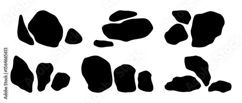 Black rock specimen set. Stone silhouette