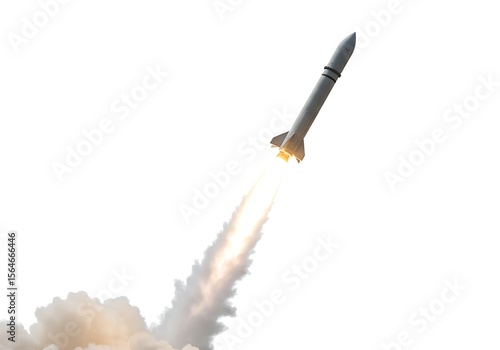 Missile Launch: Powerful Rocket Ascension Against White Background
