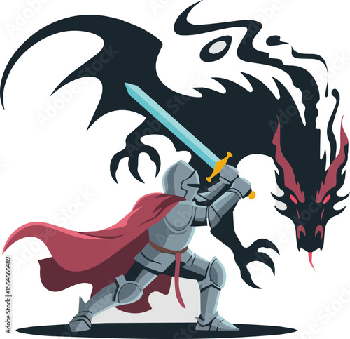 Epic Medieval Knight Duel Battle - Vector Illustration