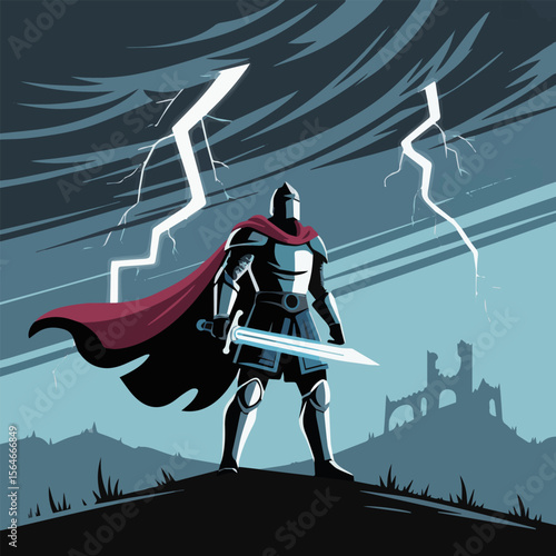 Epic Medieval Knight Duel Battle - Vector Illustration