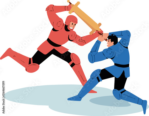 Epic Medieval Knight Duel Battle - Vector Illustration