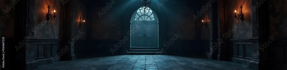 Obraz premium Dramatic Dark Room Interior Mysterious Halloween Gothic Ambiance, Elegant Shadowy Textures, Sophisticated Decor Backdrop for Design Projects
