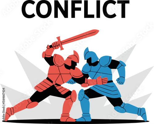 Epic Medieval Knight Duel Battle - Vector Illustration