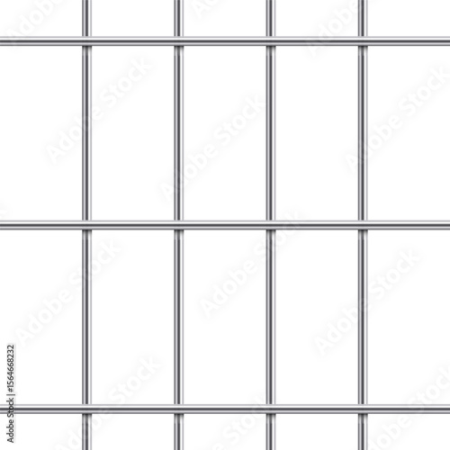 A repeating pattern of metal bars against a white background, forming a simple yet strong grid structure with clean lines and a monochromatic color scheme and shiny reflections.