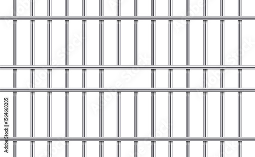 A pattern of metal bars creates a grid-like structure. Represents concepts like confinement, security, or obstruction. The scene is clean, bright and features a repeating motif.