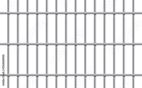 A grid of smooth, metallic bars run vertically and horizontally. The bars create an implied barrier, evoking themes of restraint and security on a white background.
