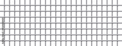 A repeating pattern of a metal grid against a white backdrop. The grid is formed by parallel rows and columns, creating evenly spaced square openings. The metallic structure appears uniform.