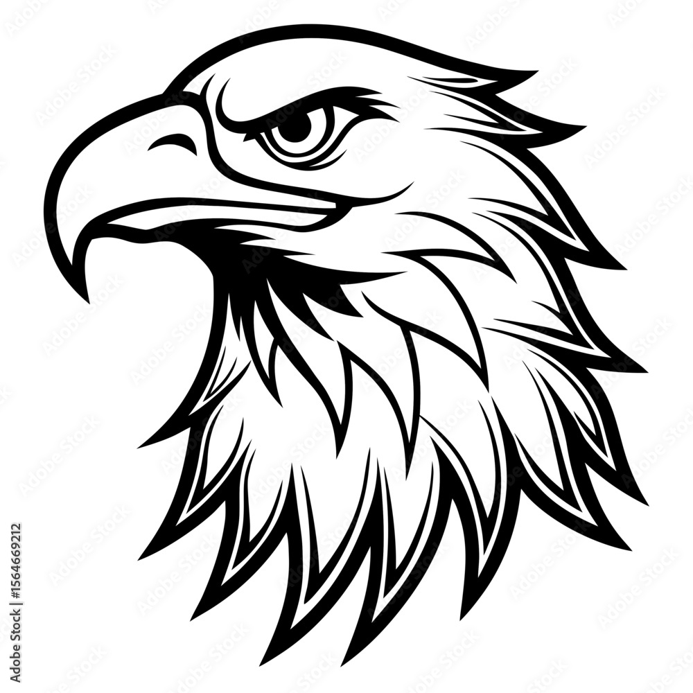 Obraz premium Eagle Head Vector Logo Design Fierce Black & White Tribal Tattoo Style Powerful Hawk Falcon Mascot Icon for Military, Sports Team, Brand Identity