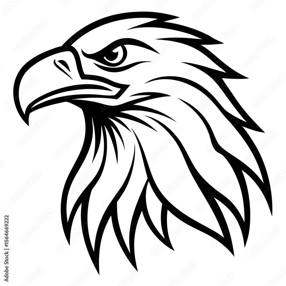 Obraz premium Eagle Head Vector Logo Design Fierce Black & White Tribal Tattoo Style Powerful Hawk Falcon Mascot Icon for Military, Sports Team, Brand Identity