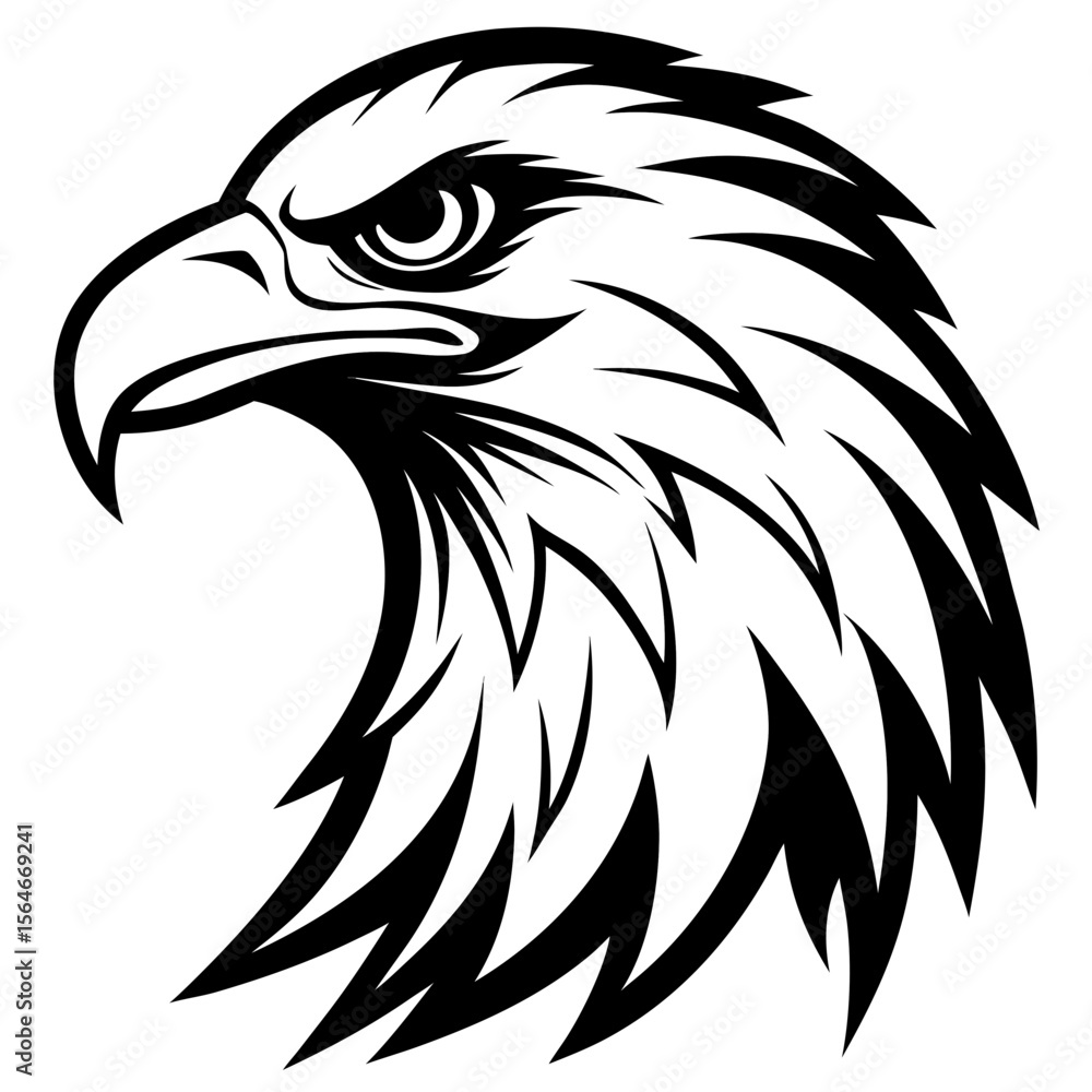 Fototapeta premium Eagle Head Vector Logo Design Fierce Black & White Tribal Tattoo Style Powerful Hawk Falcon Mascot Icon for Military, Sports Team, Brand Identity