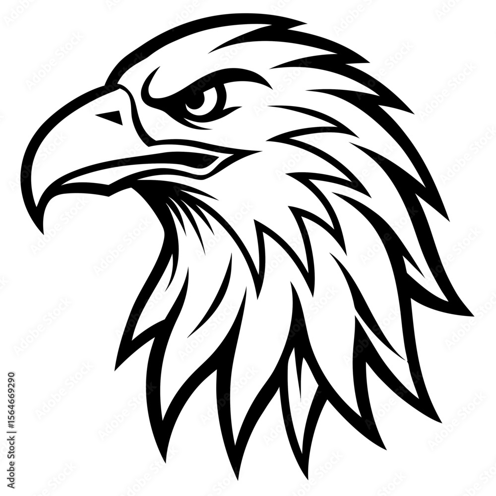Fototapeta premium Eagle Head Vector Logo Design Fierce Black & White Tribal Tattoo Style Powerful Hawk Falcon Mascot Icon for Military, Sports Team, Brand Identity