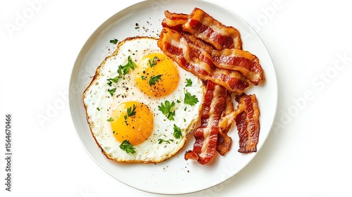 Delicious breakfast with eggs and crispy bacon.