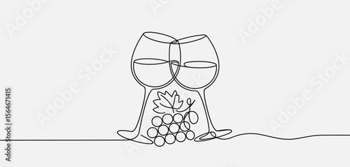Elegant Wine Glasses and Grapes One Line Art