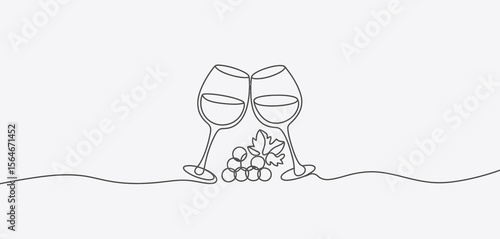 Wine glasses and grapes one-line drawing design