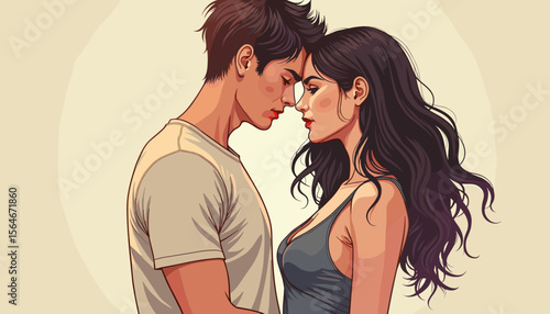 Couple in love sharing an intimate moment against a soft background