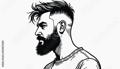 Profile of man with beard and stylish haircut