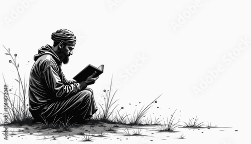 Man reading a book in nature