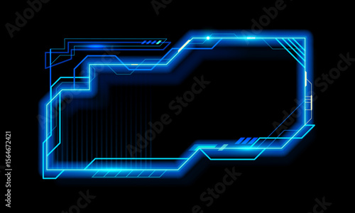 HUD game neon frame for asset or interface overlay template, vector UI element. Neon frame of digital screen dashboard control and callout message box for HUD game GUI asset or future tech interface