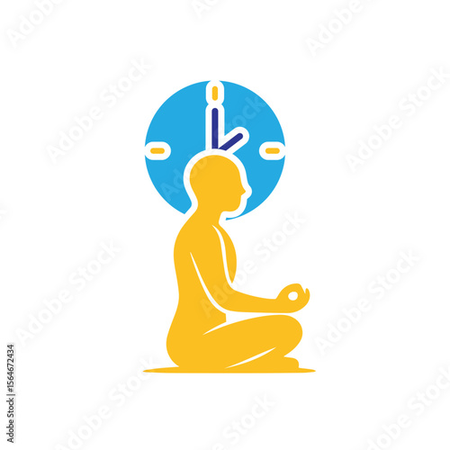 Mindfulness icon. Meditation and yoga. Lotus sitting person with circular aura. mental health, calmness, concentration. Flat design style