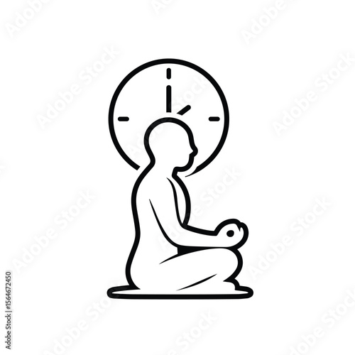 Mindfulness icon. Meditation and yoga. Lotus sitting person with circular aura. mental health, calmness, concentration. Outline design style