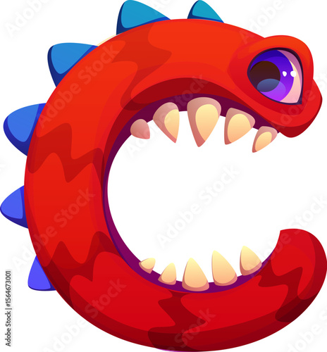 Crazy monster character cartoon font letter C. Spooky horror scarecrow font sign, crazy fantasy bogle personage vector English type symbol. Strange bugaboo, monster character kids ABC typeset element