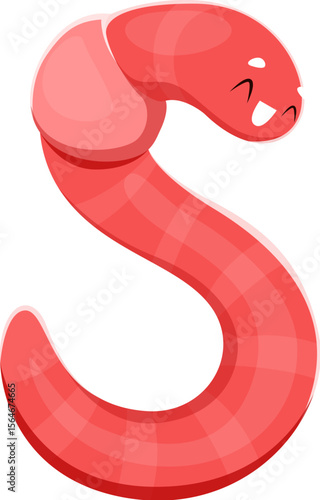 Autumn animal font typeface earthworm letter S. Fall season kids ABC letter, autumn harvest vector English alphabet type element. Autumnal typeset sign or thanksgiving font symbol