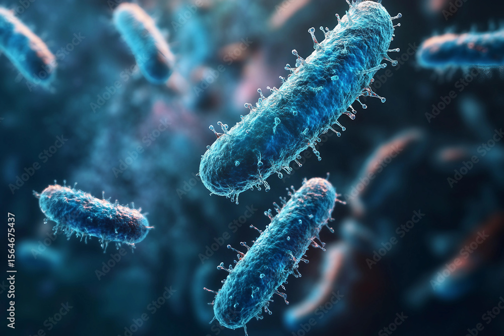 Fototapeta premium Generative AI close-up of virus structures with detailed molecular design and glowing particle effects