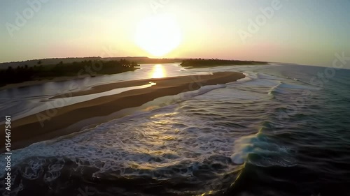Wallpaper Mural Golden Sunset Over Ocean Waves at Beach with Sandy Coastline Aerial View Torontodigital.ca