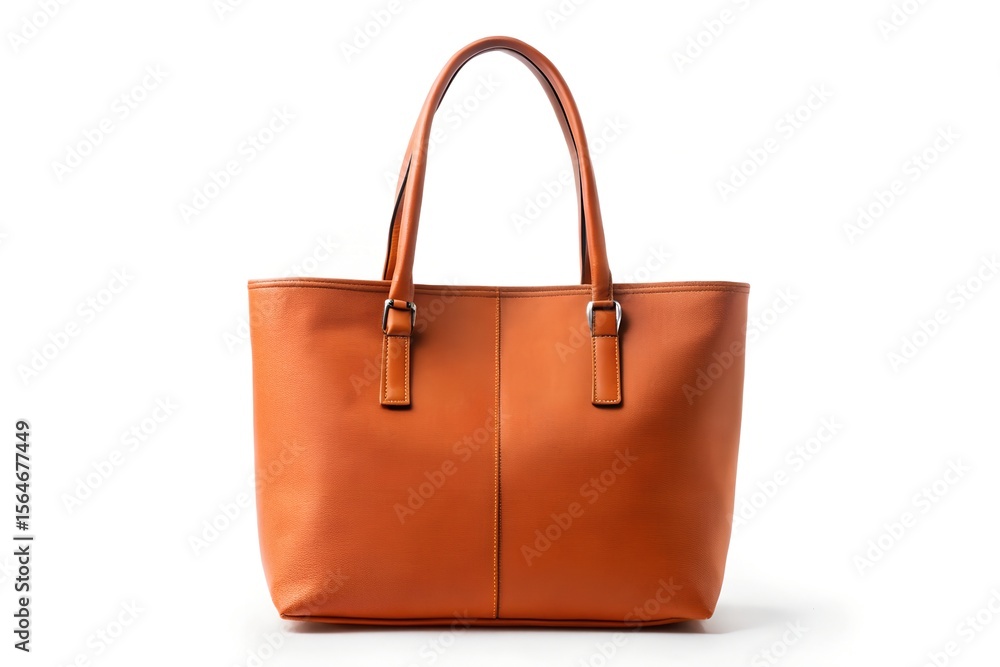A stylish brown leather tote bag isolated on white background A stylish brown leather tote bag isolated on white background