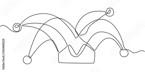 One continuous line drawing clown hat vector. Clown hat single line art design, Jester Hat Doodle, Jester Hat continuous one line drawing