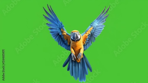 Black parrot with red head flying isolated