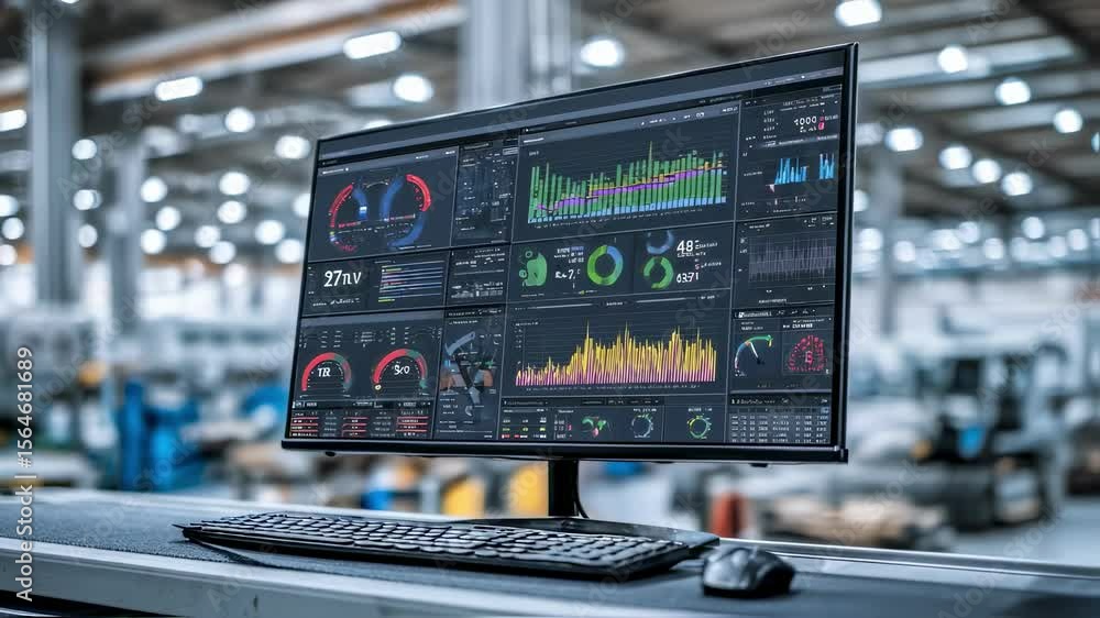 High tech factory leverages software to display real time data analysis ...