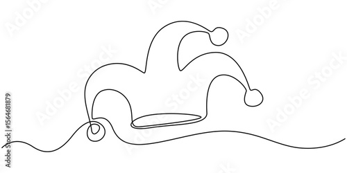 One continuous line drawing clown hat vector. Clown hat single line art design, Jester Hat Doodle, Jester Hat continuous one line drawing