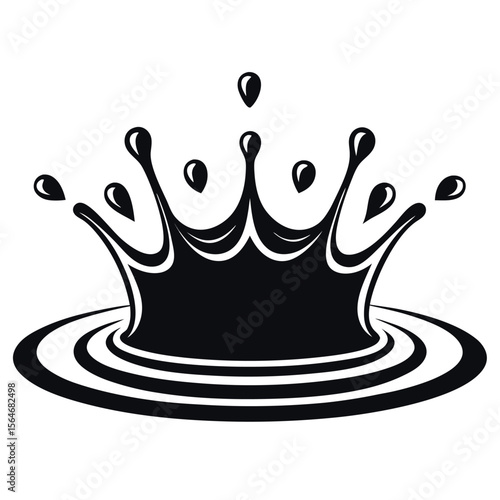 Black crown splash effect with ripples isolated on white background