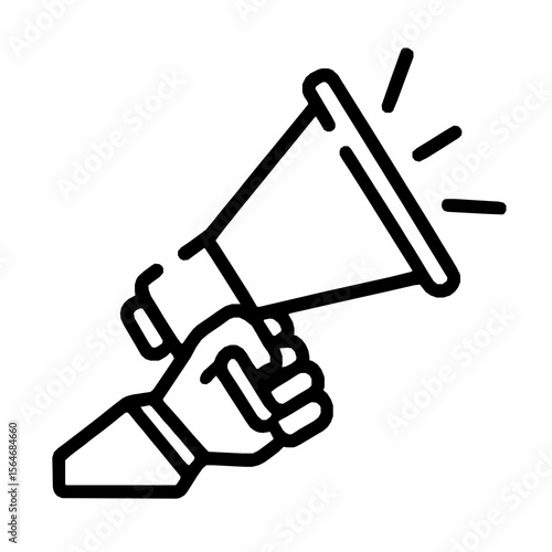 Hand holding megaphone symbolizing announcement promotion or public outreach with clean lines