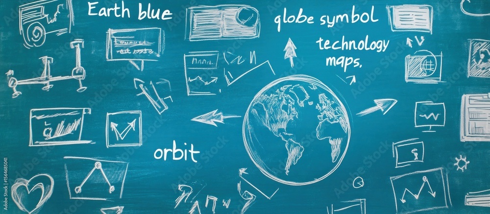 Fototapeta premium Hand-drawn numbers on a blackboard symbolize a connected global information network