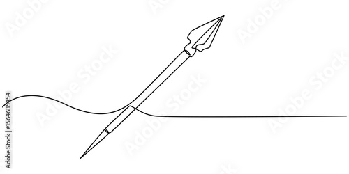 Spear outline continuous one line drawing, Monochrome woodcut illustration of a Cirit Javelin, ancient comb, spear icon illustration