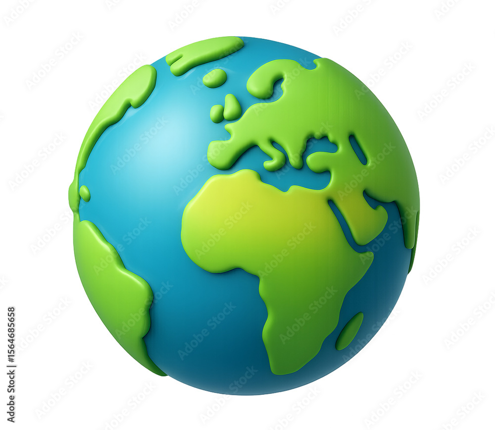Naklejka premium Cute 3D Green and Blue Earth Icon, Eco Friendly Planet Concept