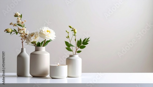 Wallpaper Mural Minimalist Floral Composition on Neutral Backdrop  Torontodigital.ca