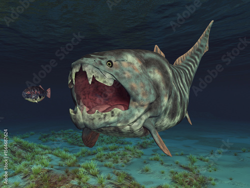 Prähistorischer Fisch Dunkleosteus auf der Jagd