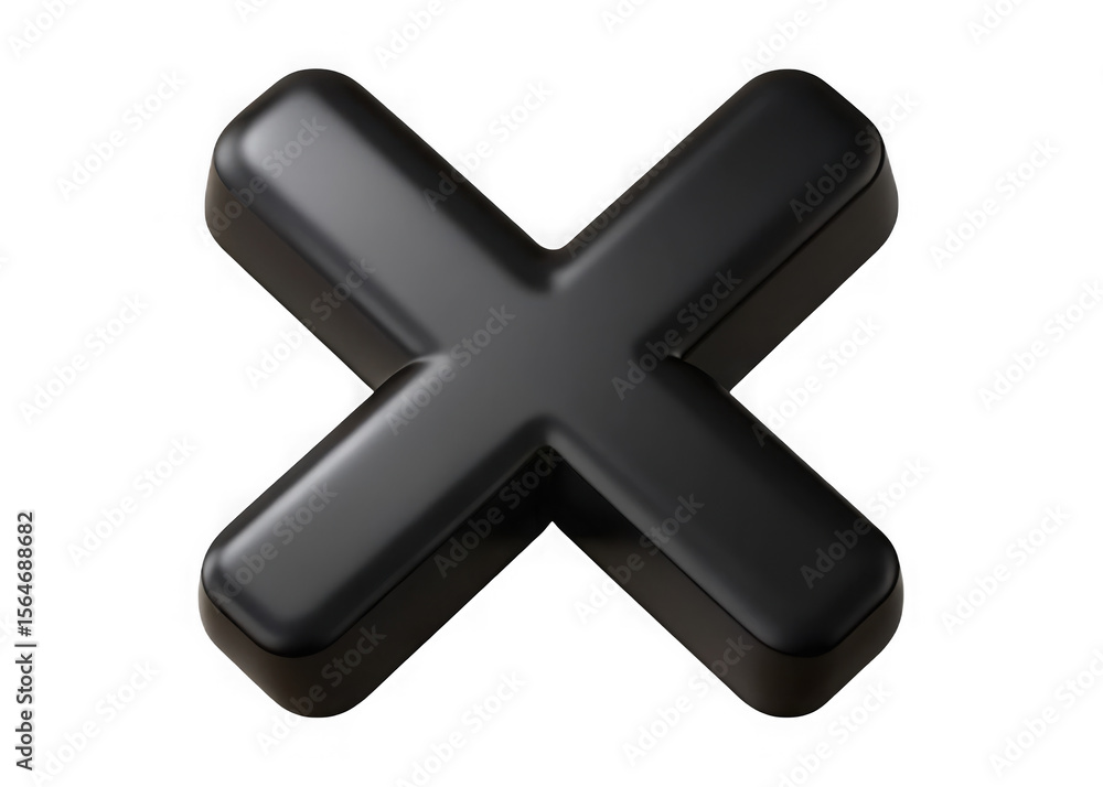 Fototapeta premium Glossy black letter x symbol isolated on transparent background