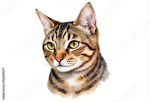 Domestic cat head illustration with detailed fur and vibrant eyes  