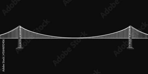 The Golden Gate Bridge stands tall with its two iconic towers and intricate cable design, rendered in striking black and white. This architectural marvel spans the San Francisco Bay.